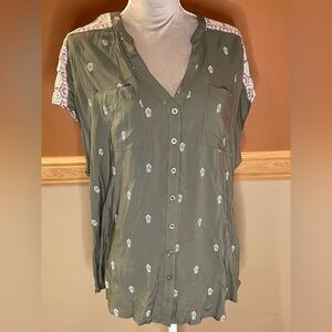 Torrid Olive and Pink Patterned Blouse